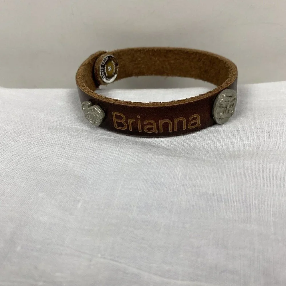 Disney Bracelet Leather Treaty Brown Brianna Leather Snap Music Note Cuff Size M